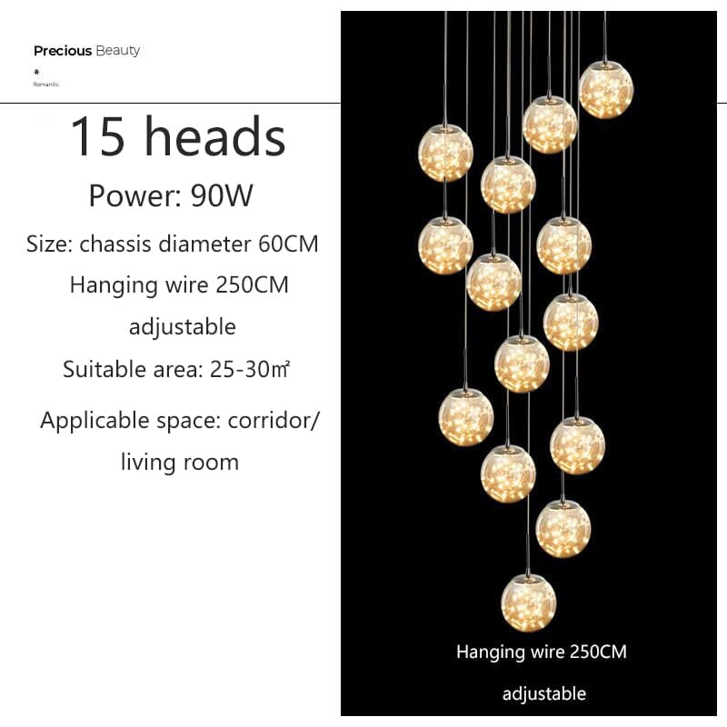 Modern Spiral Stair Glass Ball String Chandelier