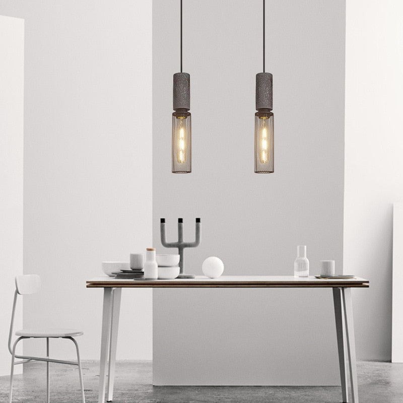 Iron Lampshade Cement Bar Pendant Lamp