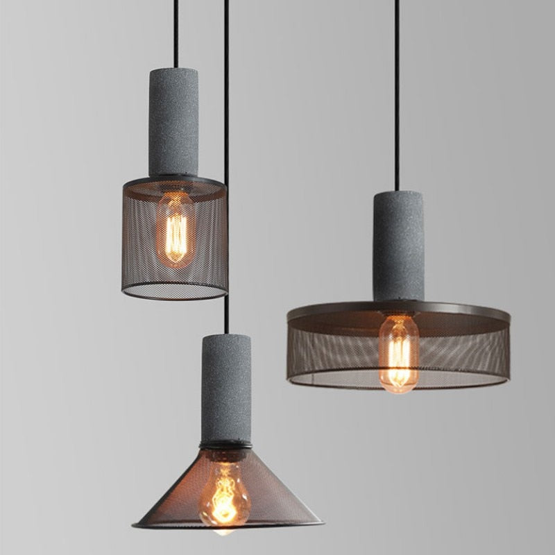 Iron Lampshade Cement Bar Pendant Lamp