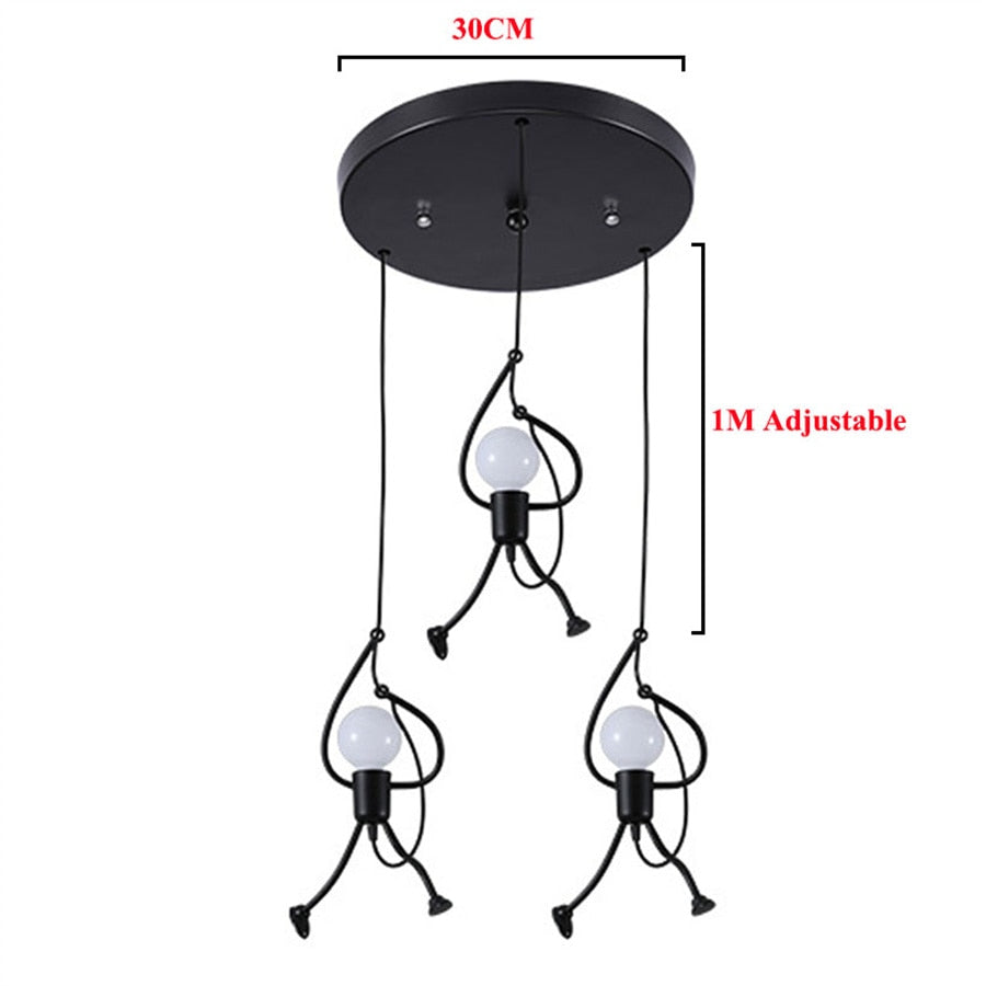 Vintage Iron Little Man Cartoon Chandelier Lamps