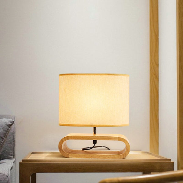 Japanese Linen Cover Wooden Table Lamp