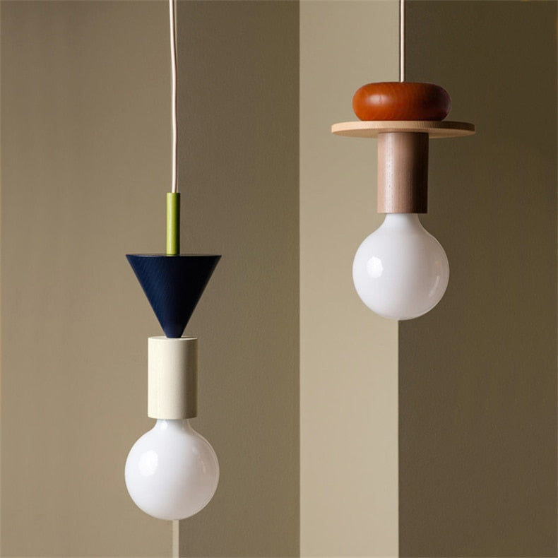 Colored Wood Blocks LED Pendant Light