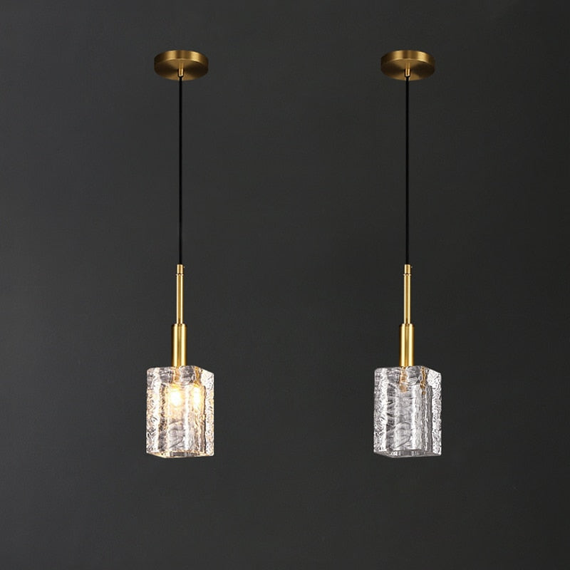 Rectangle Glass Crystal Copper Gold Pendant Light