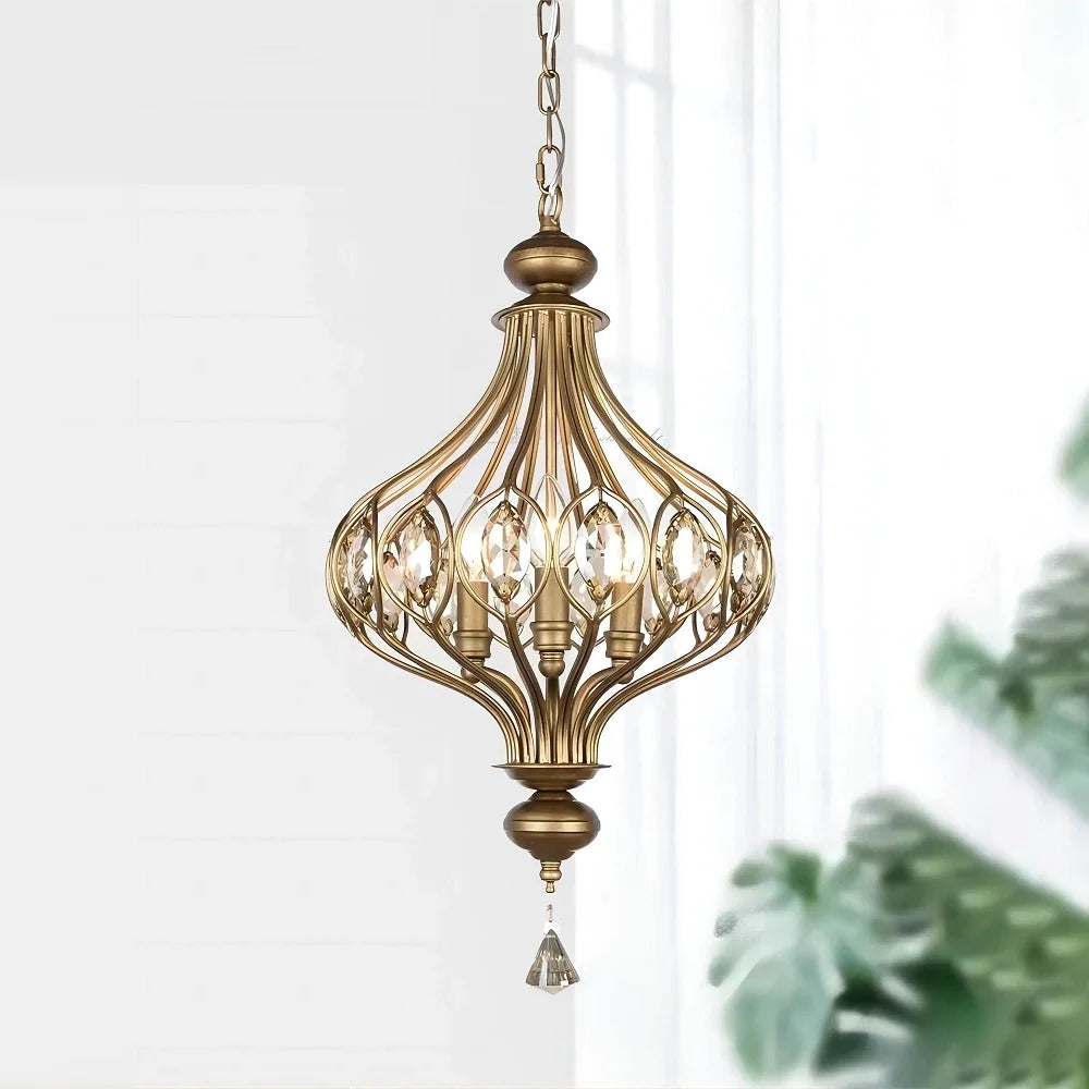 Vintage French Retro Crystal Lantern Chandelier