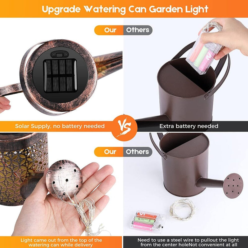 Solar Outdoor Watering Can Waterfall Garden Lamp