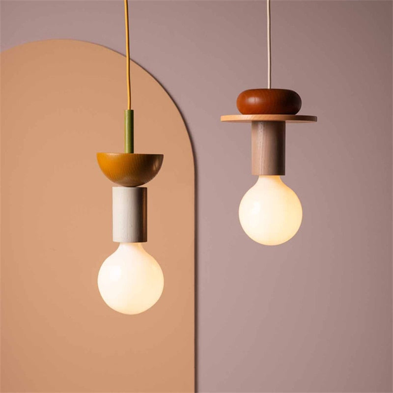 Colored Wood Blocks LED Pendant Light