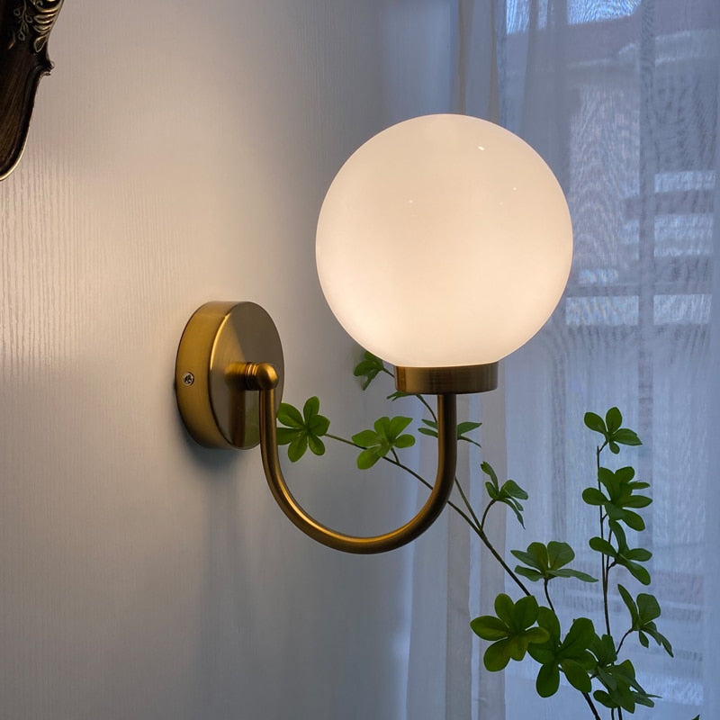 Copper Curved Glass Ball Wall Sconce