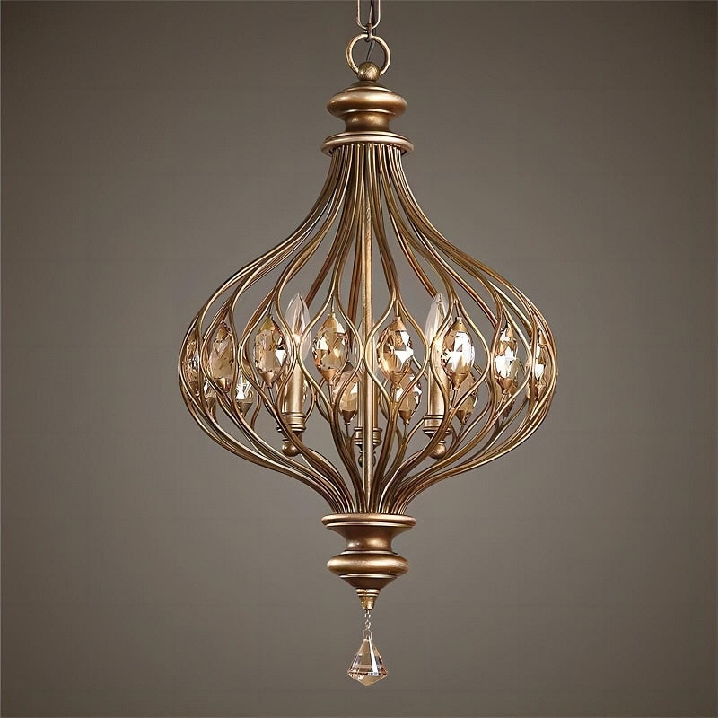 Vintage French Retro Crystal Lantern Chandelier