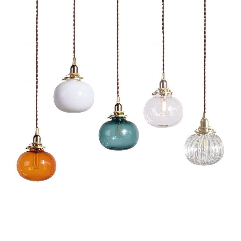 Japanese Style Retro Brass Glass Pendant Lamp