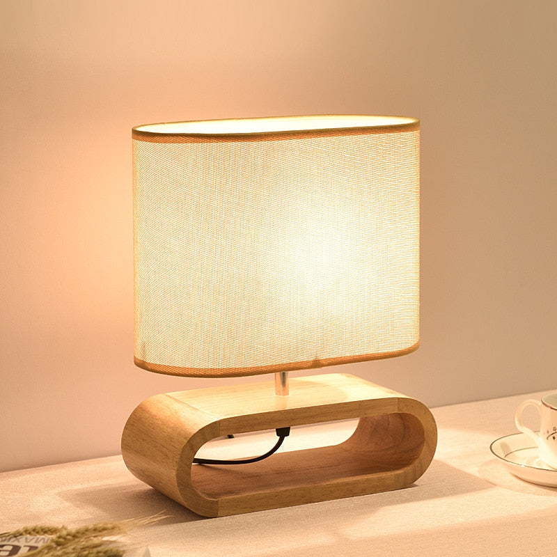 Japanese Linen Cover Wooden Table Lamp