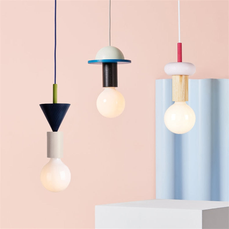 Colored Wood Blocks LED Pendant Light