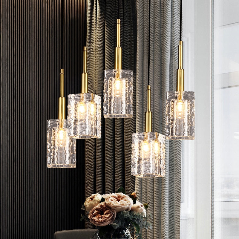 Rectangle Glass Crystal Copper Gold Pendant Light - Elegant ...