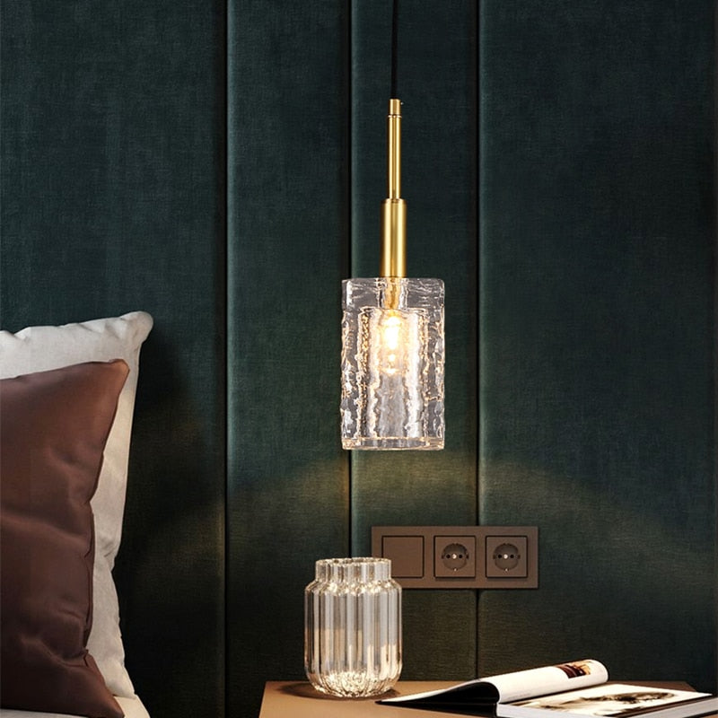 Rectangle Glass Crystal Copper Gold Pendant Light