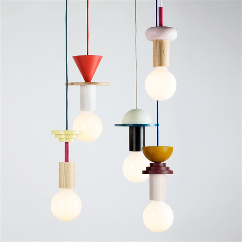 Colored Wood Blocks LED Pendant Light