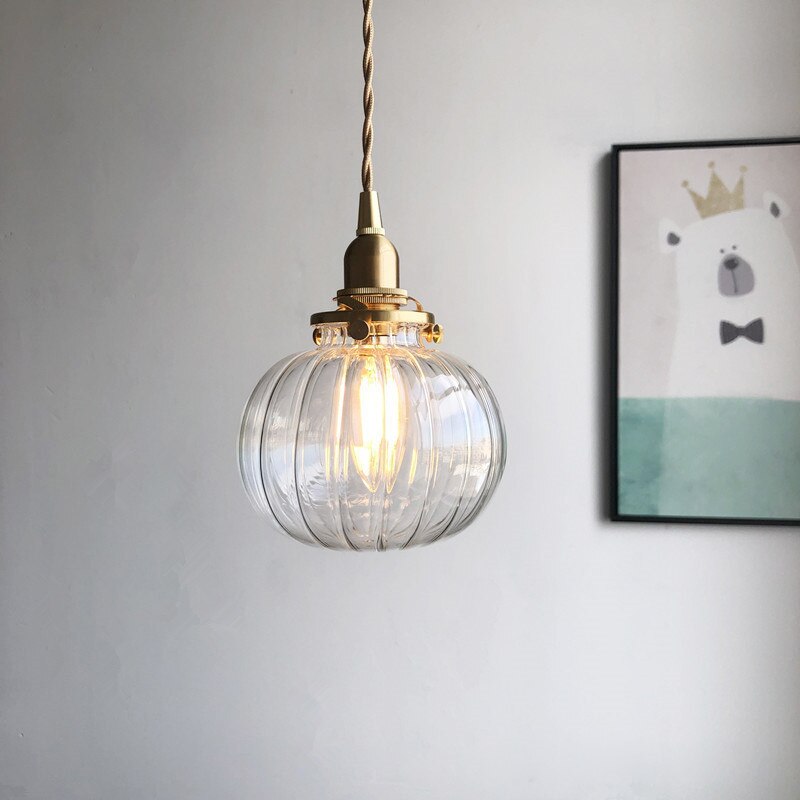 Japanese Style Retro Brass Glass Pendant Lamp