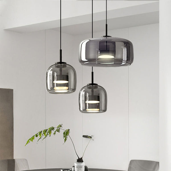 Glass Drum Shaped LED Pendant Light