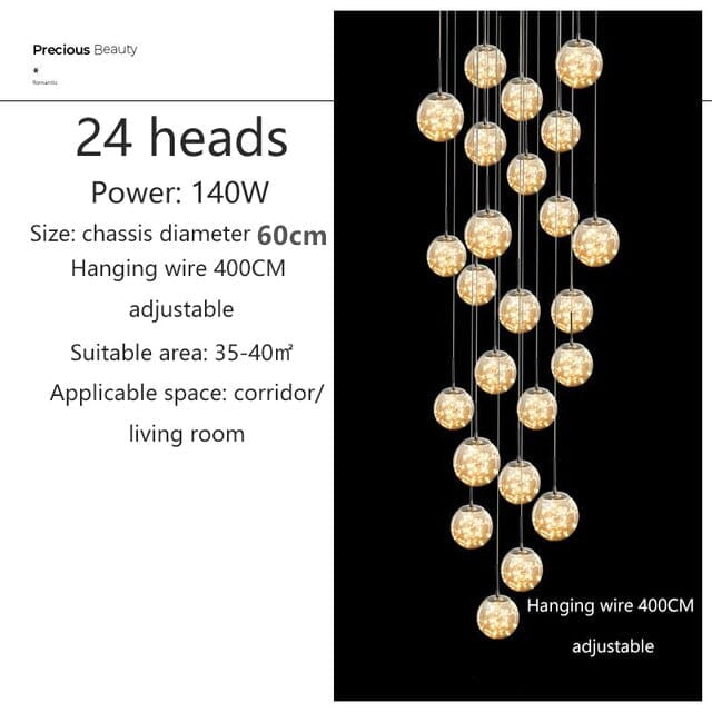 Modern Spiral Stair Glass Ball String Chandelier