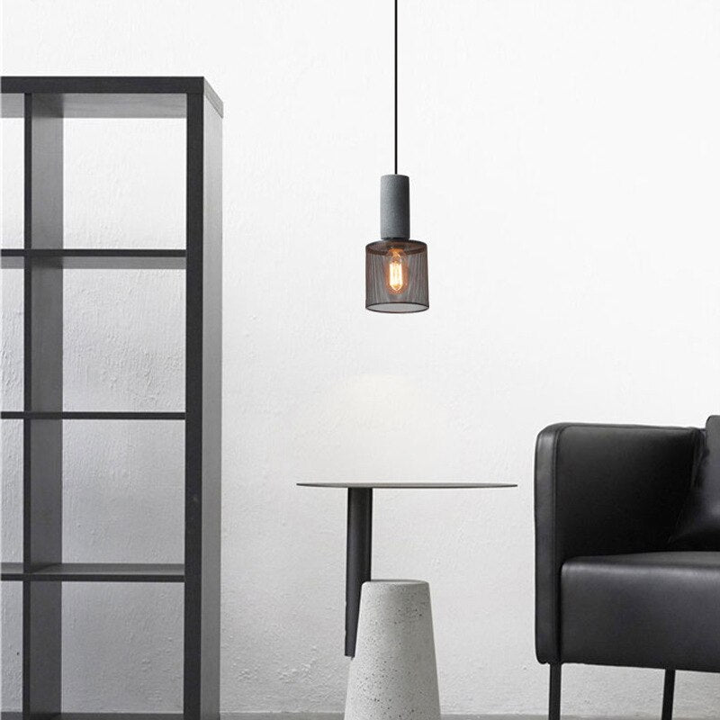 Iron Lampshade Cement Bar Pendant Lamp