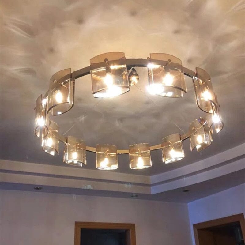 Scandinavian Square Glass Round Ceiling Chandelier