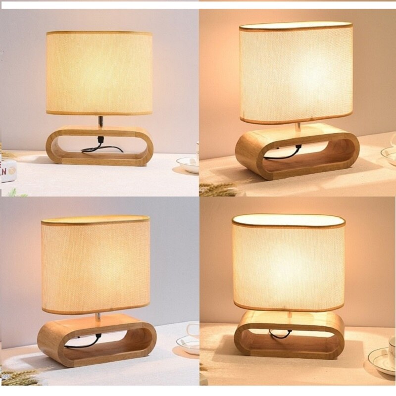 Japanese Linen Cover Wooden Table Lamp