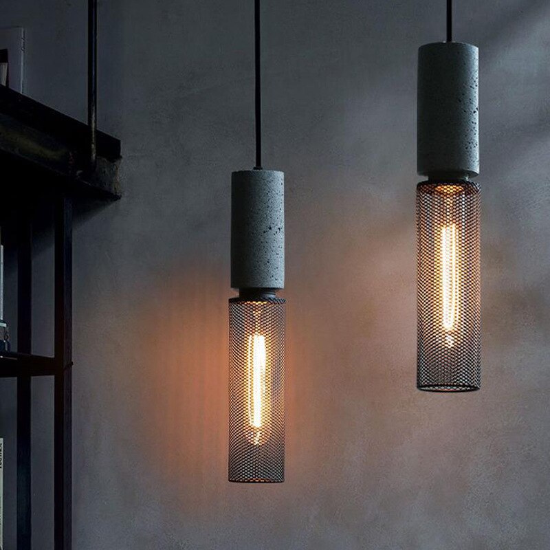 Iron Lampshade Cement Bar Pendant Lamp