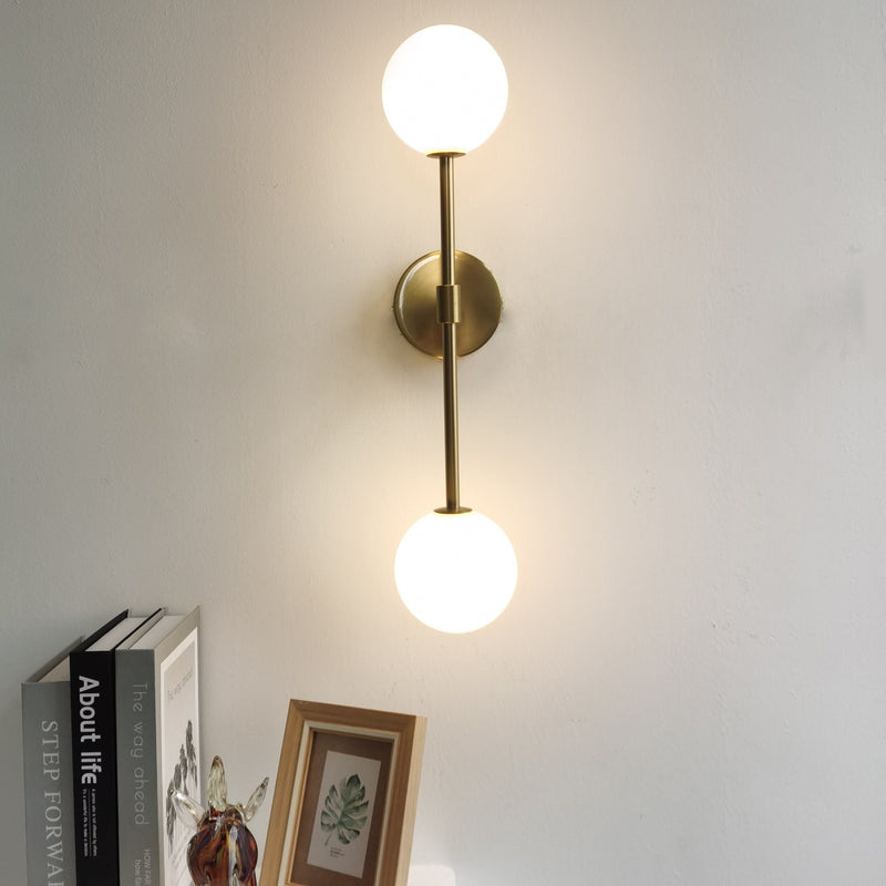 Golden Milky Round Glass Double Ball Wall Lamp