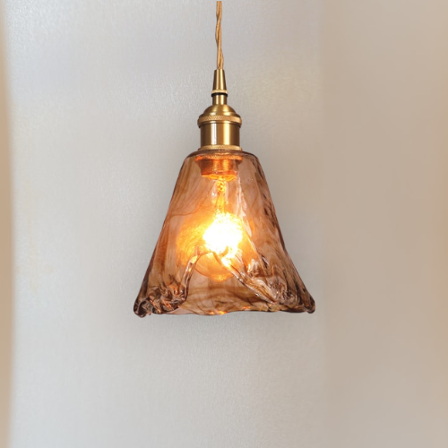 Modern Brass Amber Glass Pendant Light