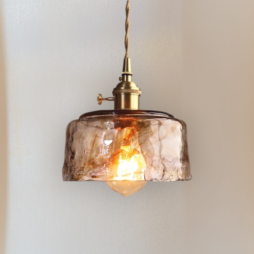 Modern Brass Amber Glass Pendant Light