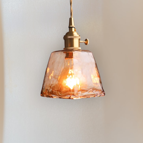 Modern Brass Amber Glass Pendant Light