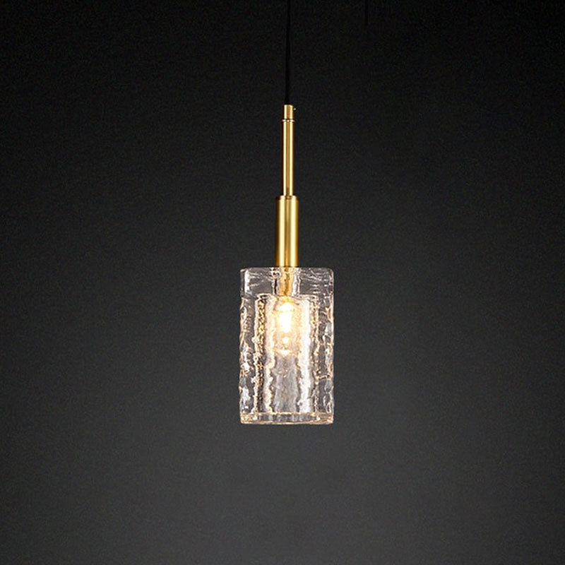 Rectangle Glass Crystal Copper Gold Pendant Light