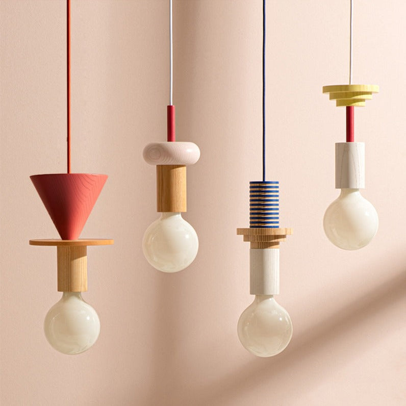 Colored Wood Blocks LED Pendant Light