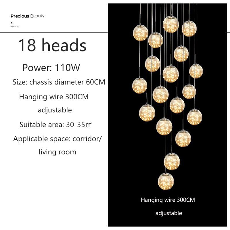Modern Spiral Stair Glass Ball String Chandelier