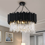 Black Tube Villa Round Crystal Chandelier Lamp