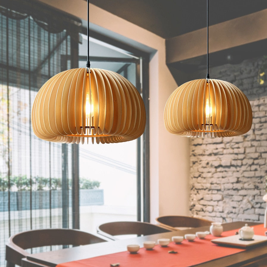 Handmade Wood Pumpkin Pendant Light