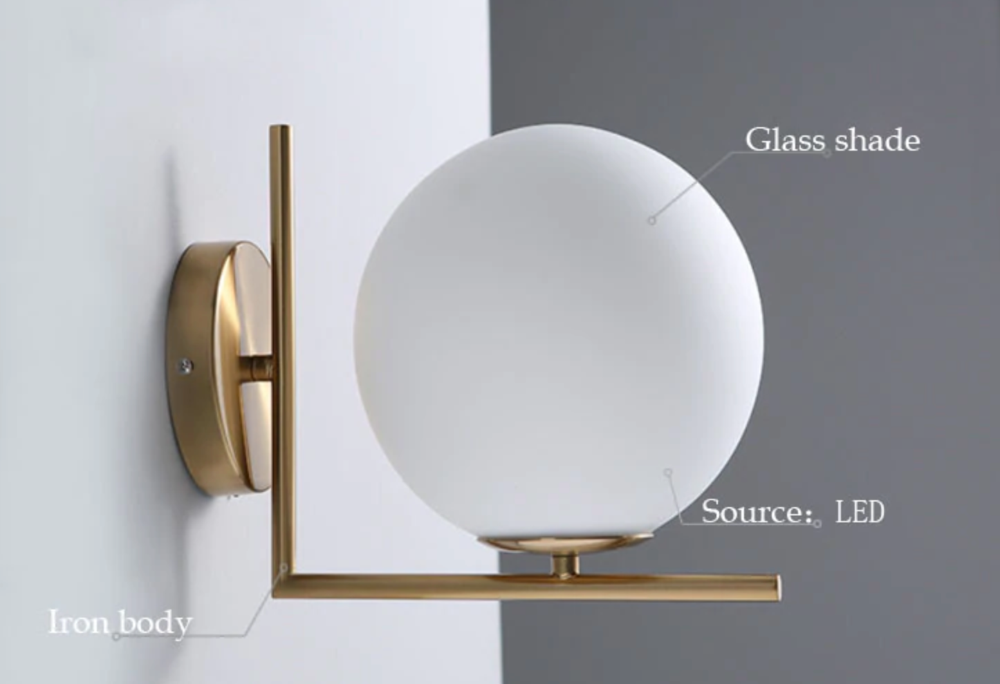 Glass Orb Angular Base Wall Light