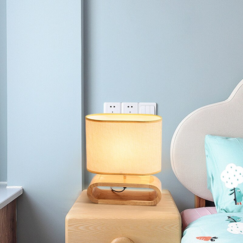Japanese Linen Cover Wooden Table Lamp