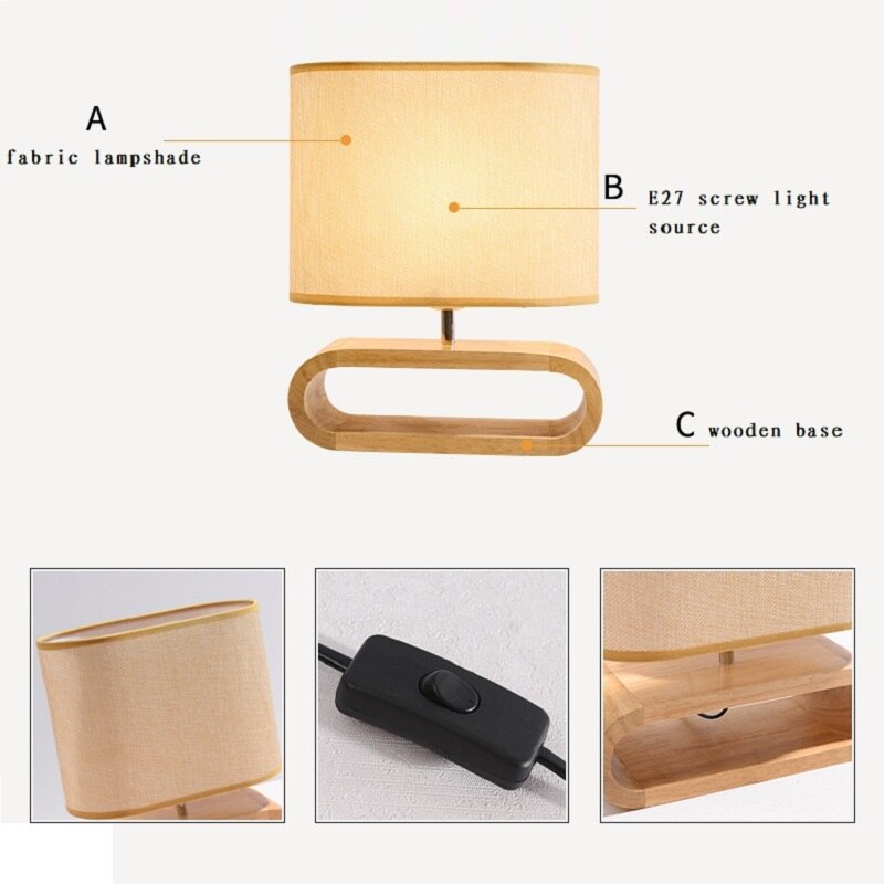 Japanese Linen Cover Wooden Table Lamp