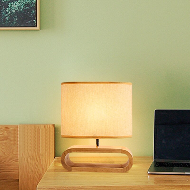 Japanese Linen Cover Wooden Table Lamp