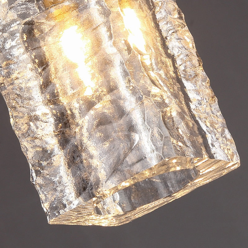 Rectangle Glass Crystal Copper Gold Pendant Light