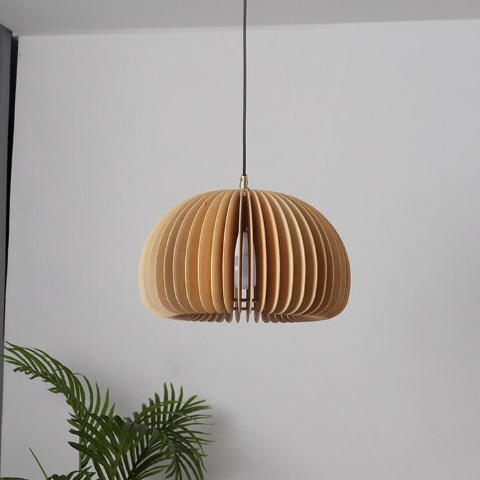 Handmade Wood Pumpkin Pendant Light