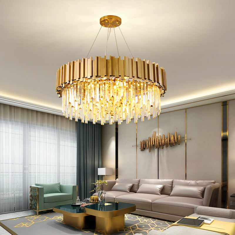 Stainless Steel Light Luxury Round Crystal Chandelier