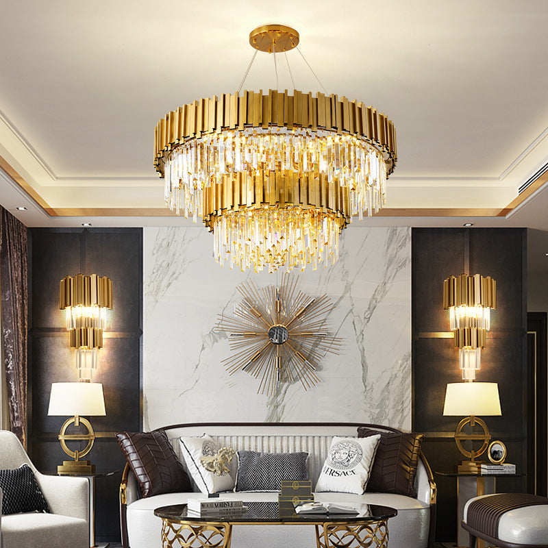 Stainless Steel Light Luxury Round Crystal Chandelier