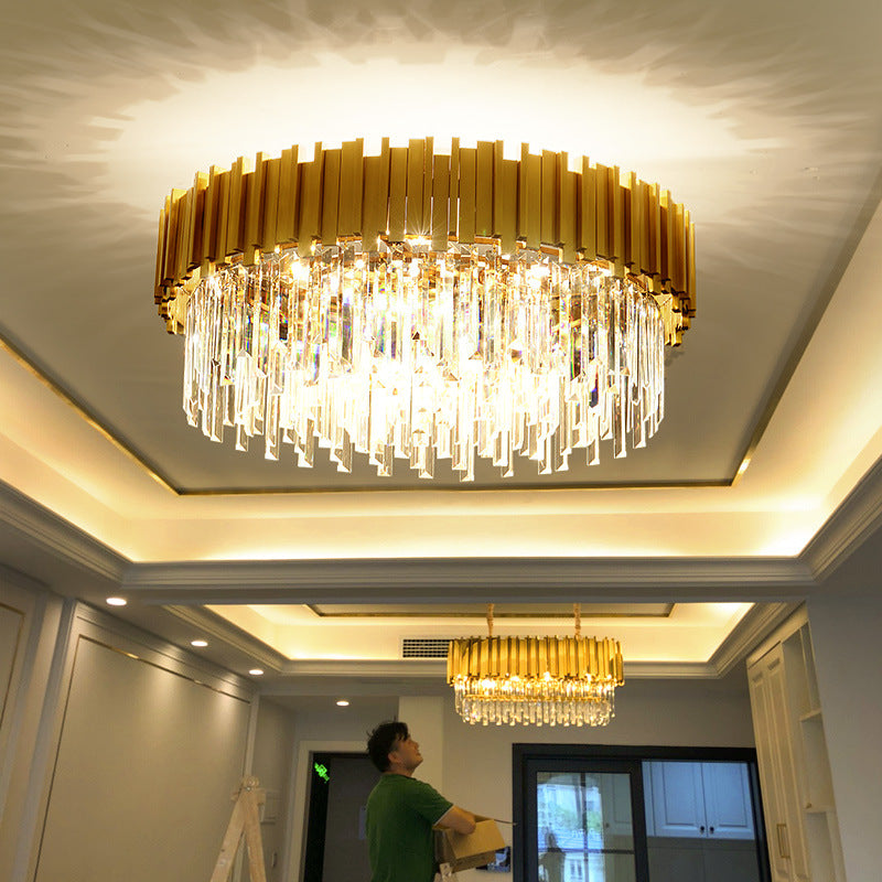 Stainless Steel Light Luxury Round Crystal Chandelier