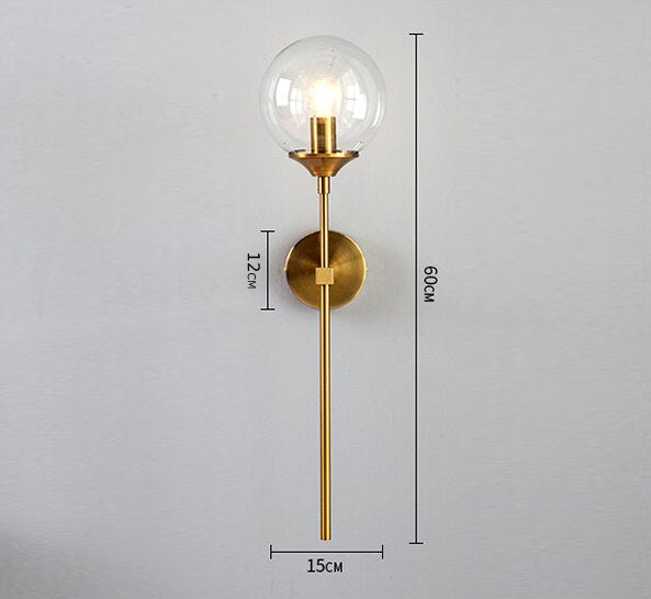 Gold Base Glass Globe Wall Light