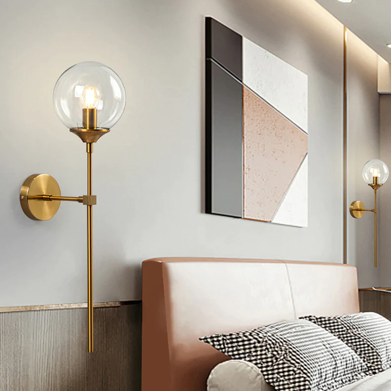 Gold Base Glass Globe Wall Light