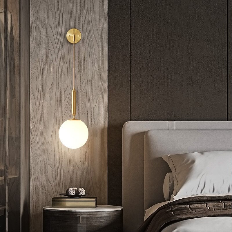 Wall Nordic Brass Lamp ,Iron & Glass Bedside Lights, Scandinavian Lamp Design, Modern Pendant Lights, Bedroom Area Lamps, Chandelier Bulb In