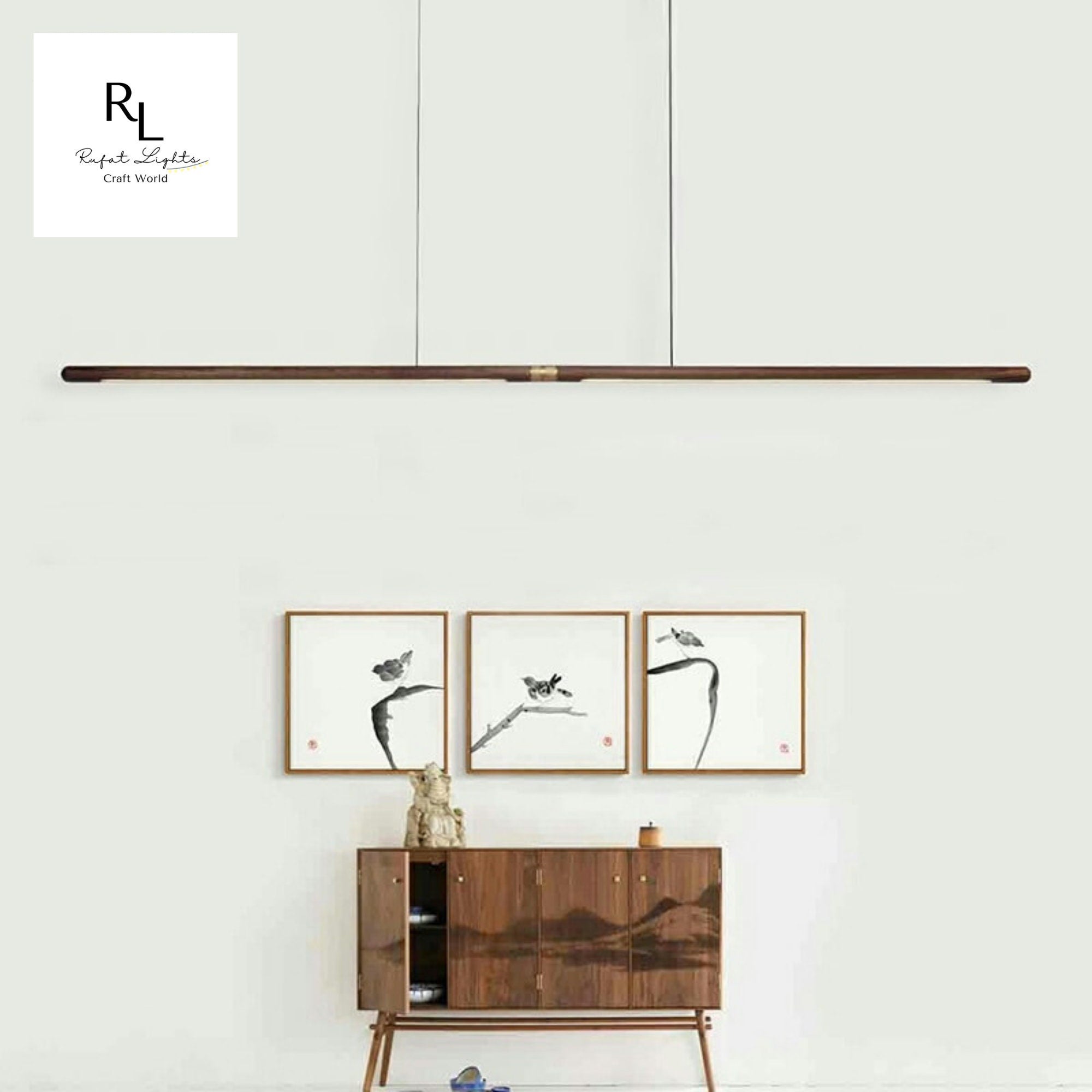 Extended Linear Suspension Light Modern LED Solid Wood