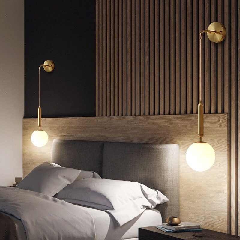 Wall Nordic Brass Lamp ,Iron & Glass Bedside Lights, Scandinavian Lamp Design, Modern Pendant Lights, Bedroom Area Lamps, Chandelier Bulb In