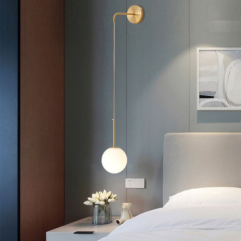 Wall Nordic Brass Lamp ,Iron & Glass Bedside Lights, Scandinavian Lamp Design, Modern Pendant Lights, Bedroom Area Lamps, Chandelier Bulb In