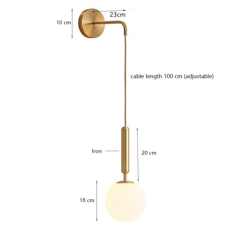 Wall Nordic Brass Lamp ,Iron & Glass Bedside Lights, Scandinavian Lamp Design, Modern Pendant Lights, Bedroom Area Lamps, Chandelier Bulb In